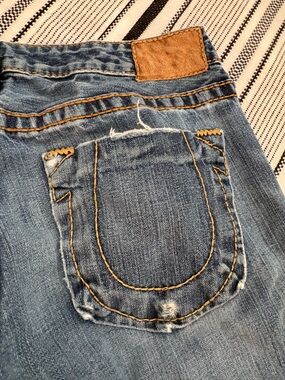 True Religion Light Blue Wide Leg Jeans with Distressed Pocket